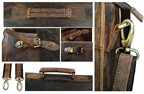 18 Inch Vintage Computer Leather Laptop Messenger Bags for Men Leather Briefcase Shoulder Bag Man & Women Bag (rustic brown)