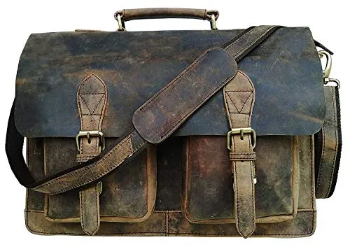 18 Inch Vintage Computer Leather Laptop Messenger Bags for Men Leather Briefcase Shoulder Bag Man & Women Bag (rustic brown)