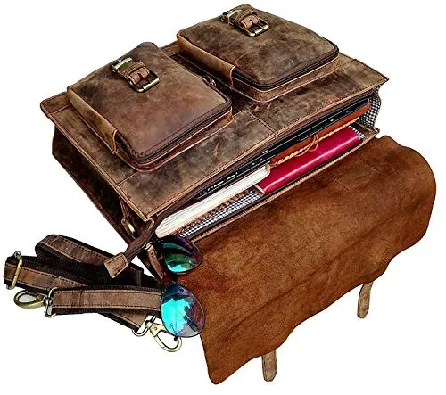 18 Inch Vintage Computer Leather Laptop Messenger Bags for Men Leather Briefcase Shoulder Bag Man & Women Bag (rustic brown)