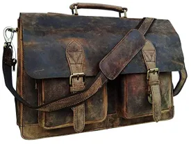 18 Inch Vintage Computer Leather Laptop Messenger Bags for Men Leather Briefcase Shoulder Bag Man & Women Bag (rustic brown)