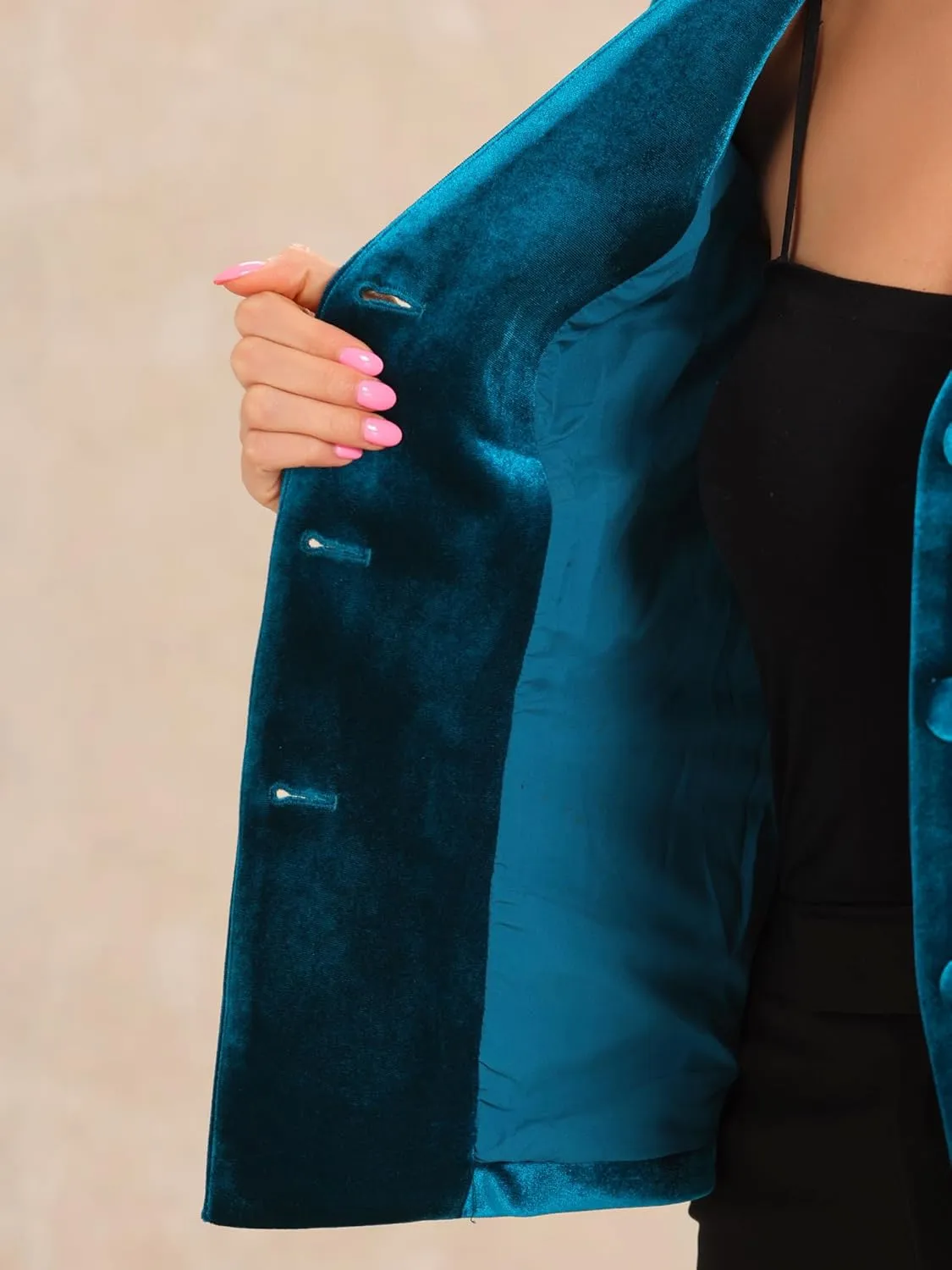 Allegra K Work Blazers for Women V Neck Long Sleeves Shoulder Pads Business Casual Velvet Jackets