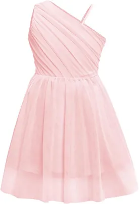 Batermoon Girls One Shoulder Dress Summer Party Graduation Semi Formal Short Dresses 5-14 Years