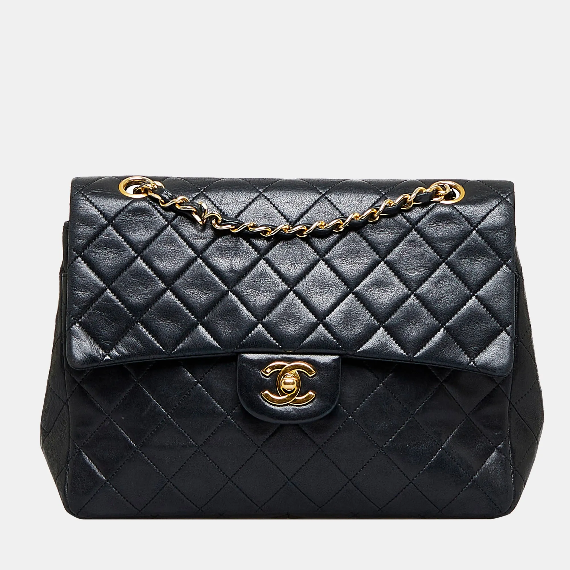 Black Medium Tall Classic Lambskin Double Flap