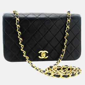 Black Quilted Lambskin Leather Full Single Flap Bag