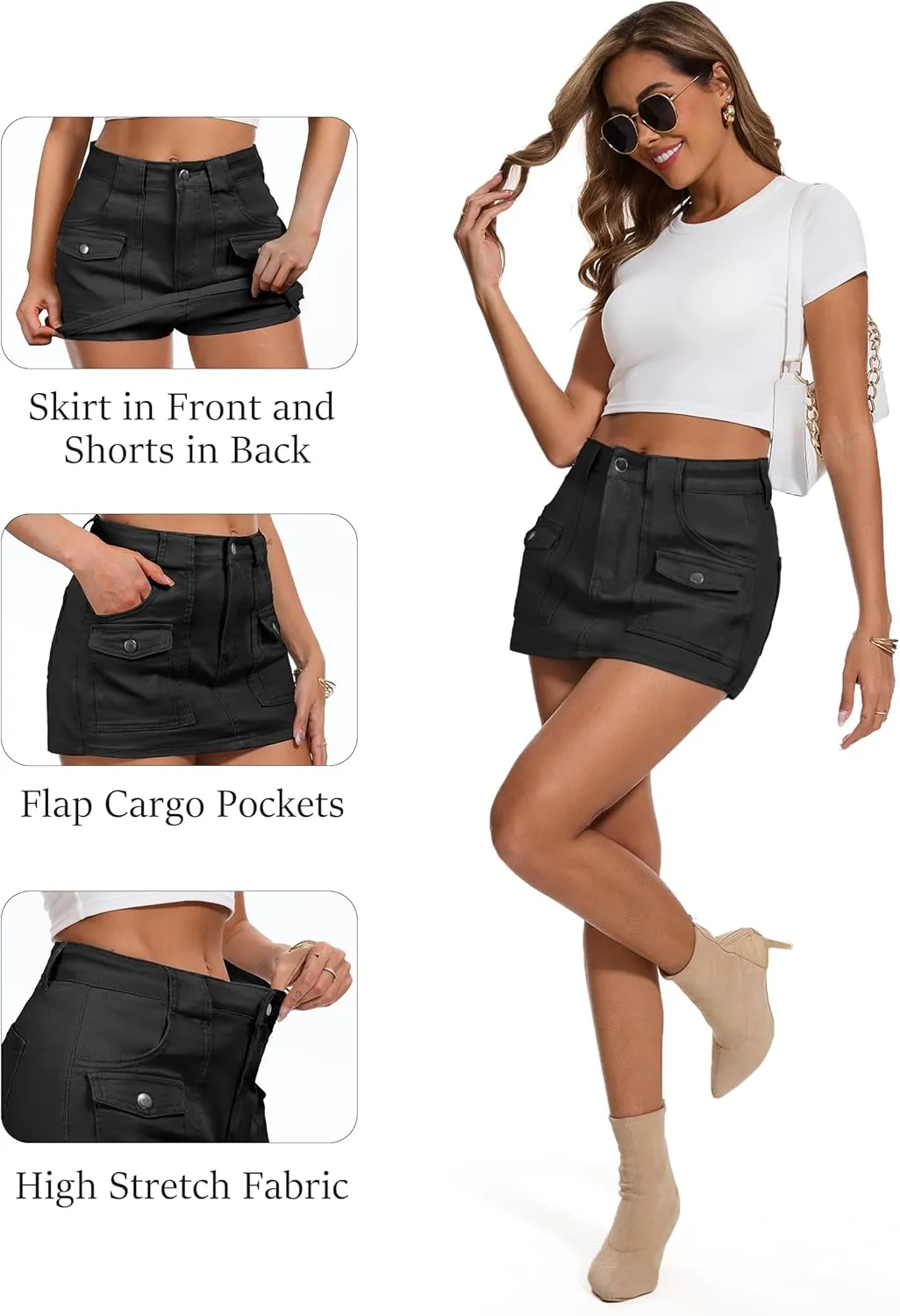 Cargo Jean Skirts for Women Denim Skort High Waisted Womens Mini Skirt with Shorts Y2k with 6 Pockets
