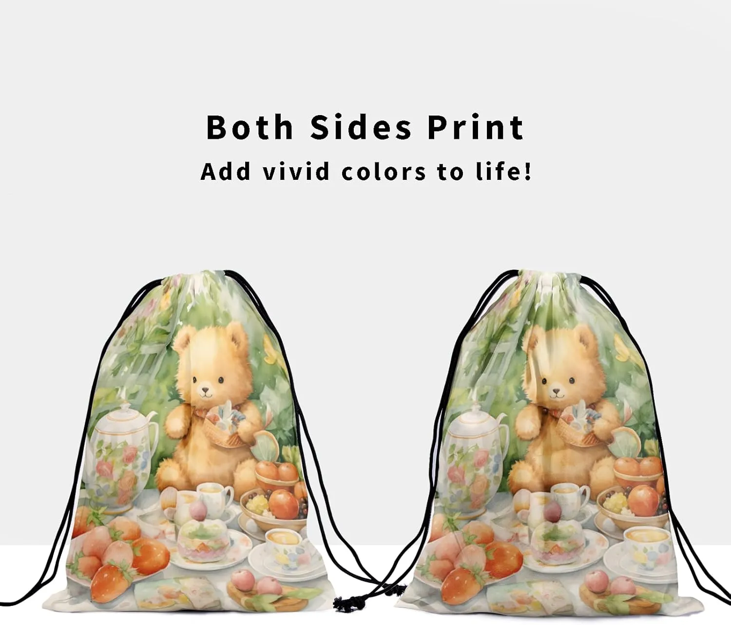 Cartoon Bear Gymnastics Grip Bag Farmhouse Fruit Drinking Gym String Bag for Sports Adjustable Drawstring Bag