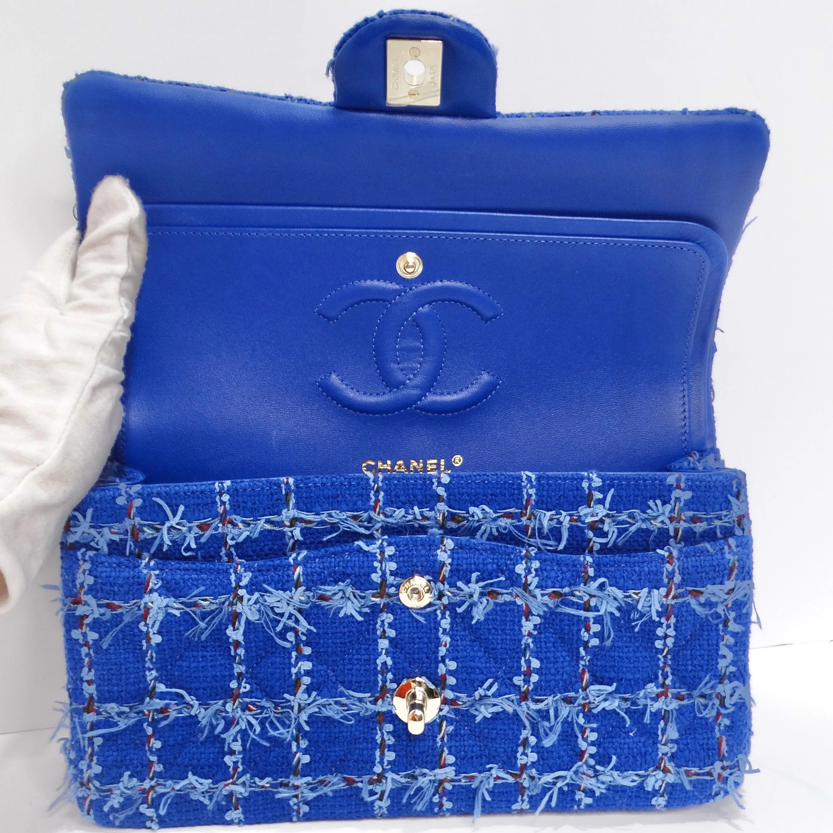 Chanel Blue Tweed Quilted Small Classic Flap Bag