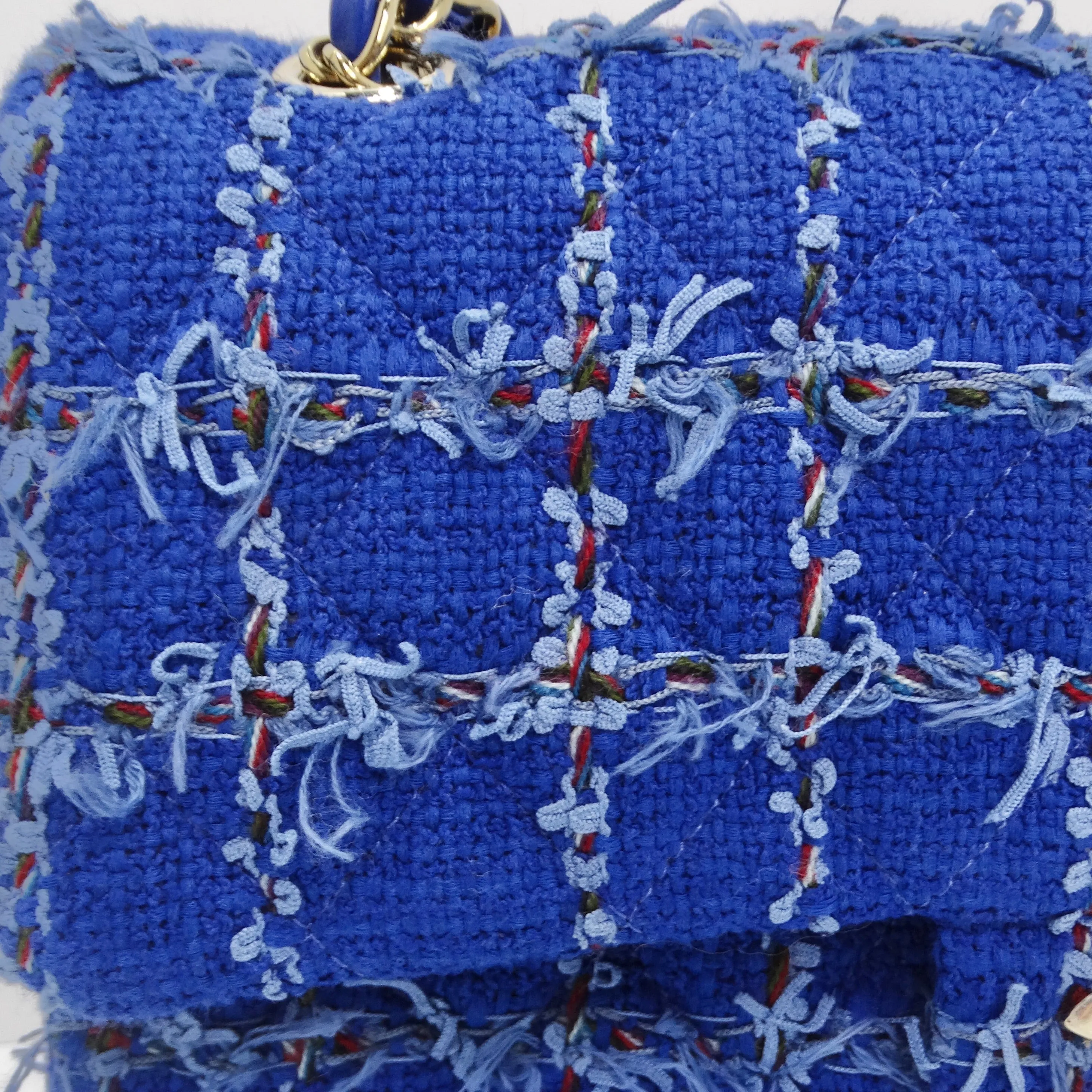 Chanel Blue Tweed Quilted Small Classic Flap Bag