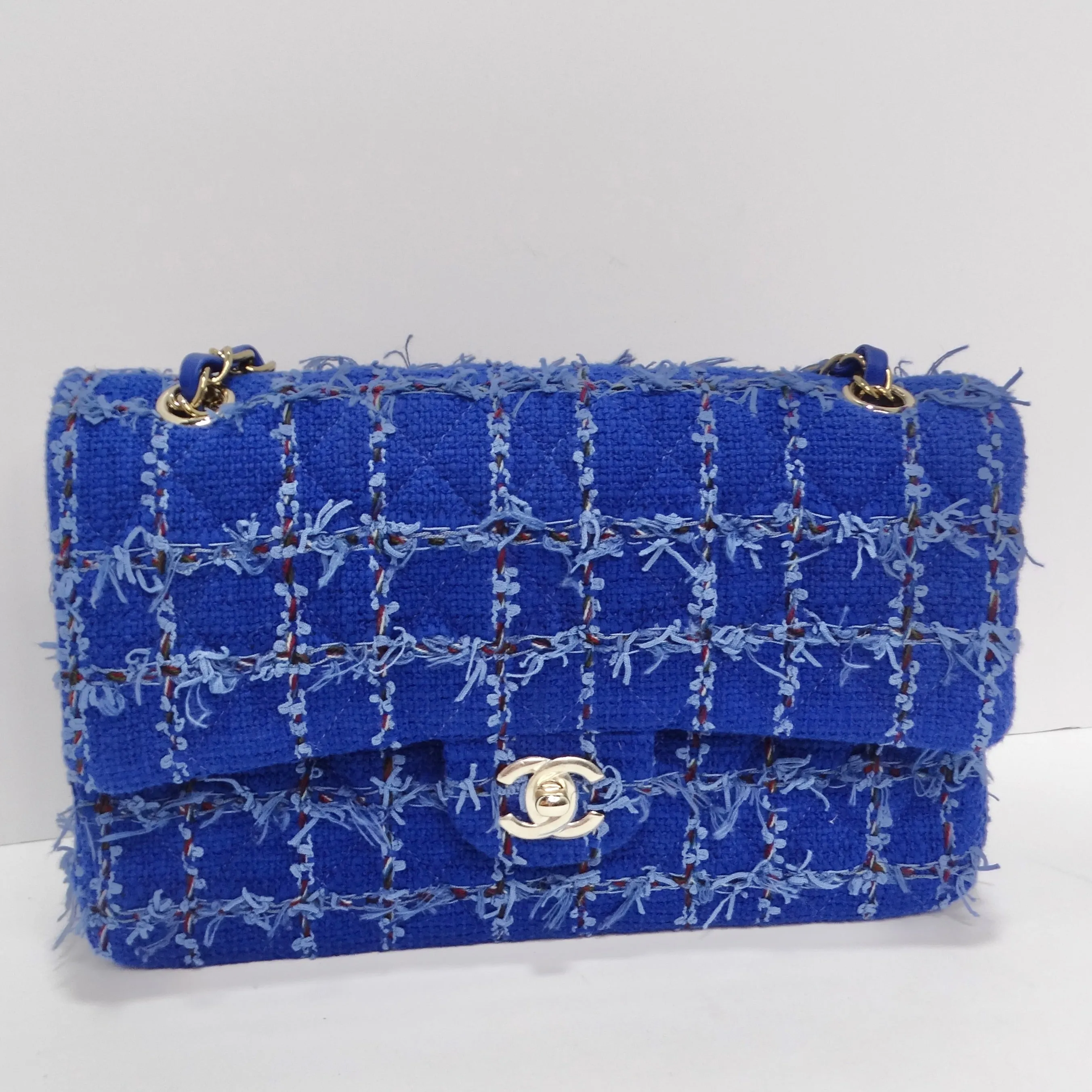 Chanel Blue Tweed Quilted Small Classic Flap Bag