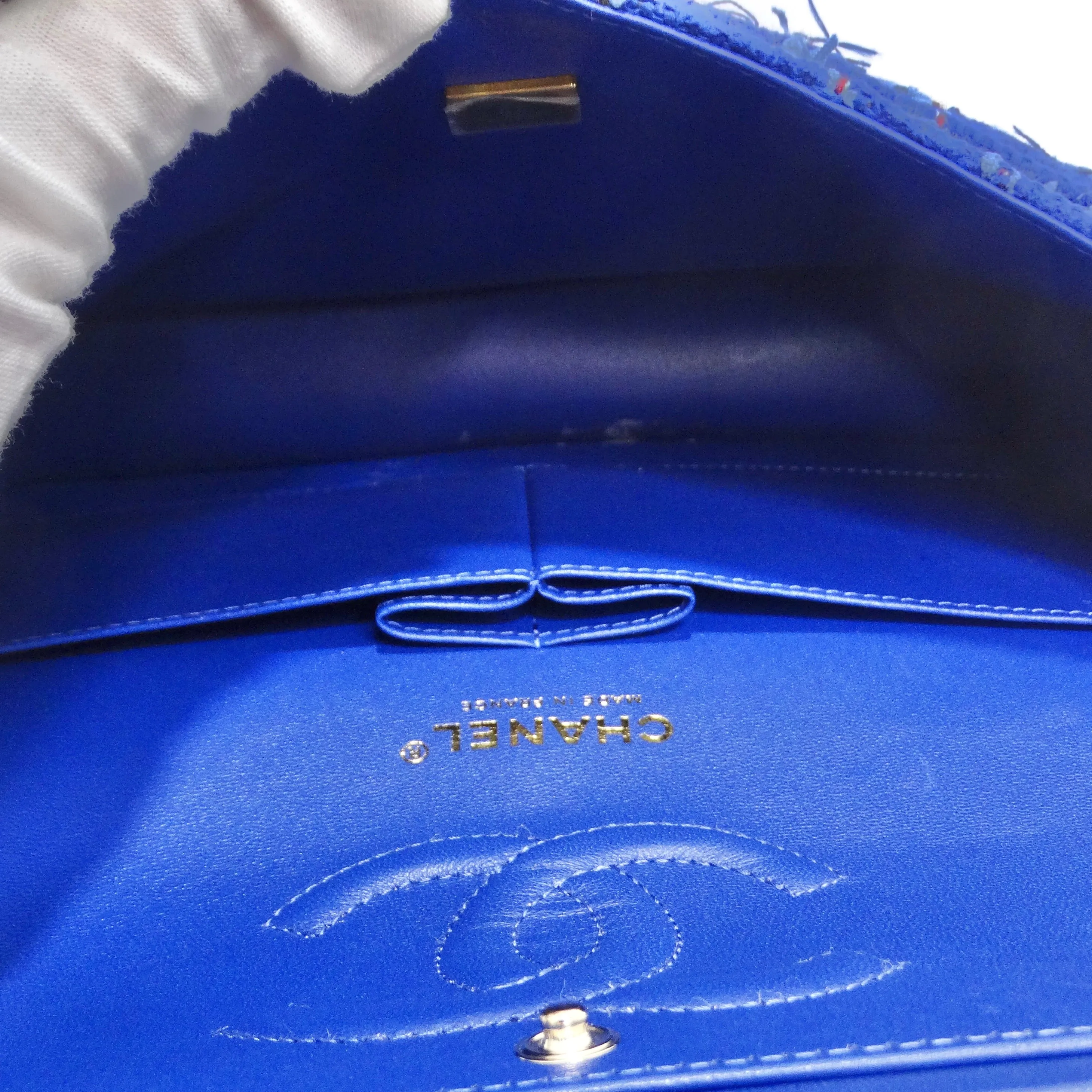 Chanel Blue Tweed Quilted Small Classic Flap Bag