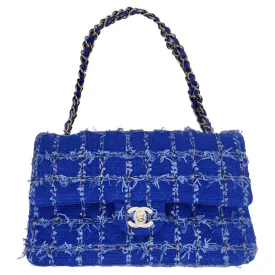 Chanel Blue Tweed Quilted Small Classic Flap Bag