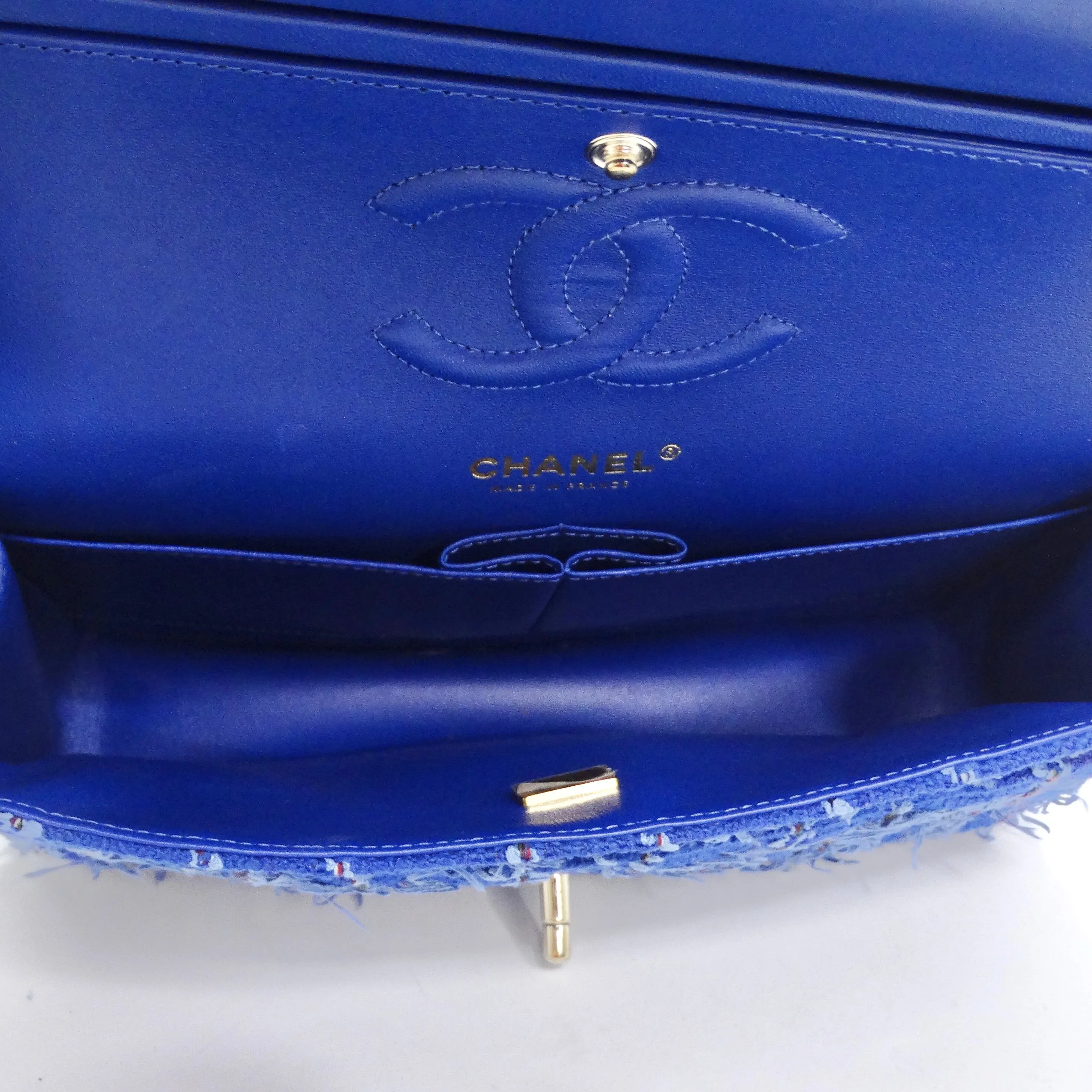 Chanel Blue Tweed Quilted Small Classic Flap Bag