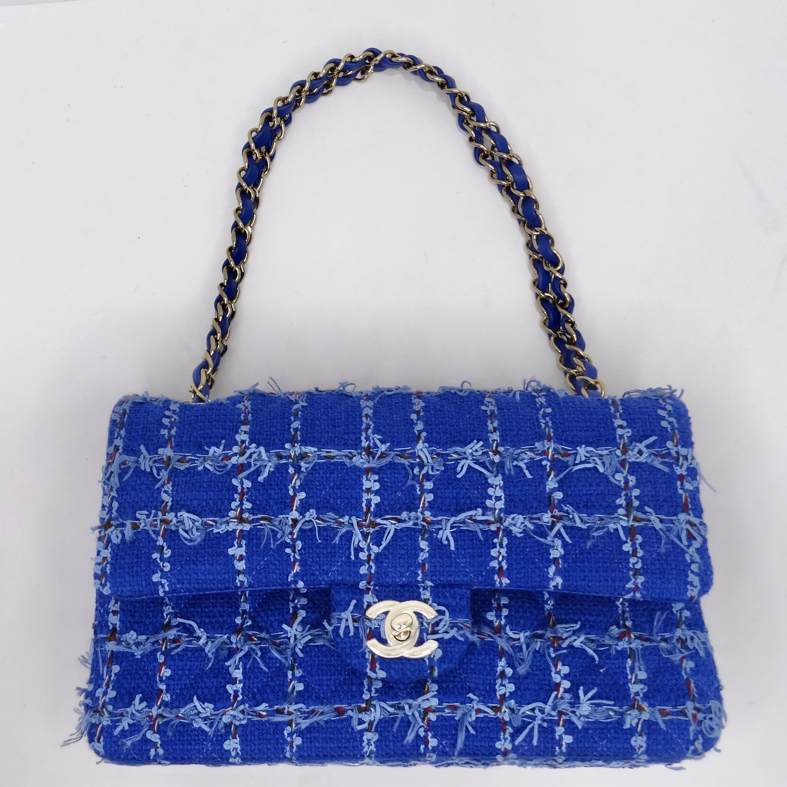 Chanel Blue Tweed Quilted Small Classic Flap Bag