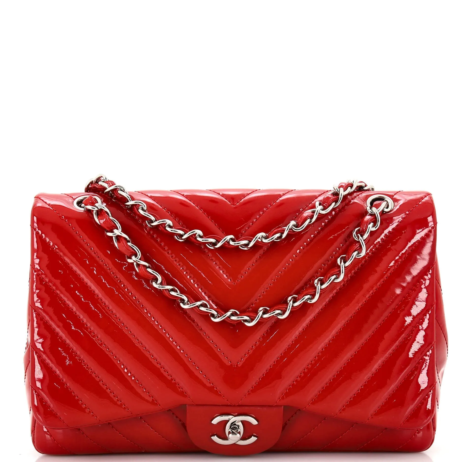 CHANEL Classic Single Flap Bag Chevron Patent Maxi