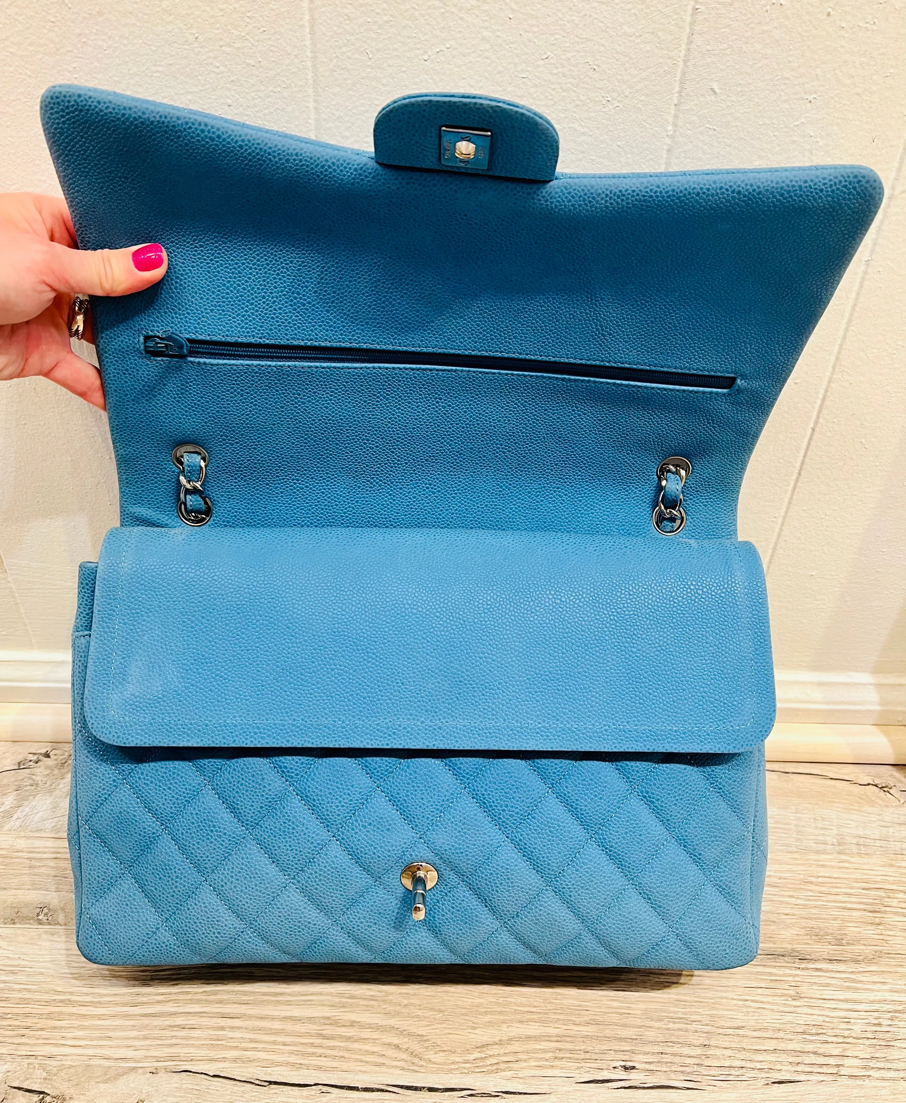 CHANEL Maxi Flap Caviar Leather Double Flap Bag-HS
