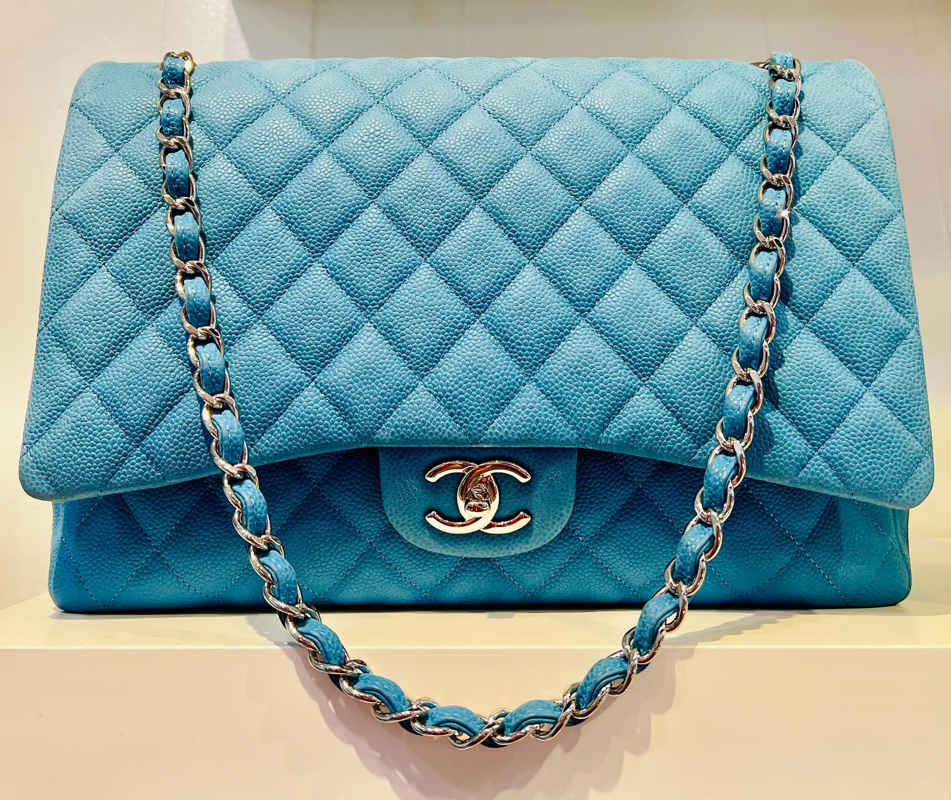 CHANEL Maxi Flap Caviar Leather Double Flap Bag-HS