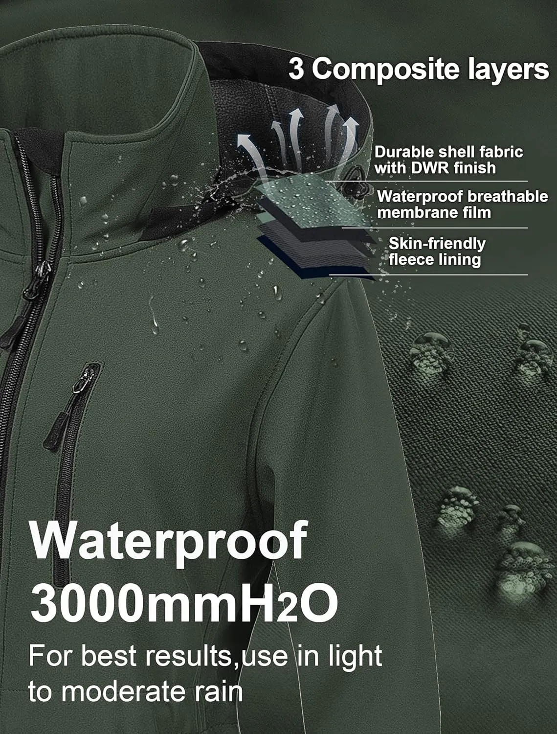 CREATMO US Women's Lightweight Waterproof Long Softshell Tactical Jacket Fleece Lined Windbreaker
