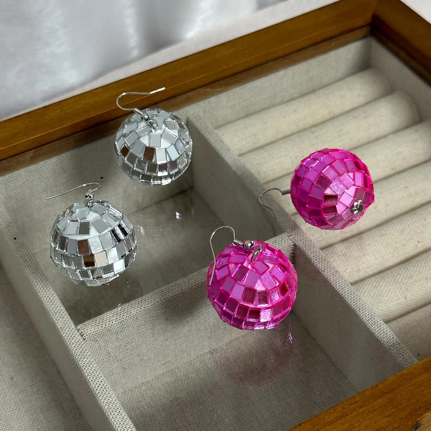 Disco Ball Earrings Punk Colorful Silver Gold Star Disco Mirrorball Earrings Halloween Costume Accessory