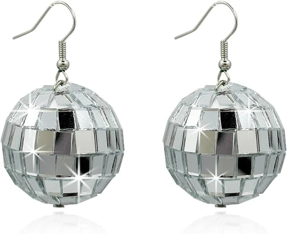 Disco Ball Earrings Punk Colorful Silver Gold Star Disco Mirrorball Earrings Halloween Costume Accessory