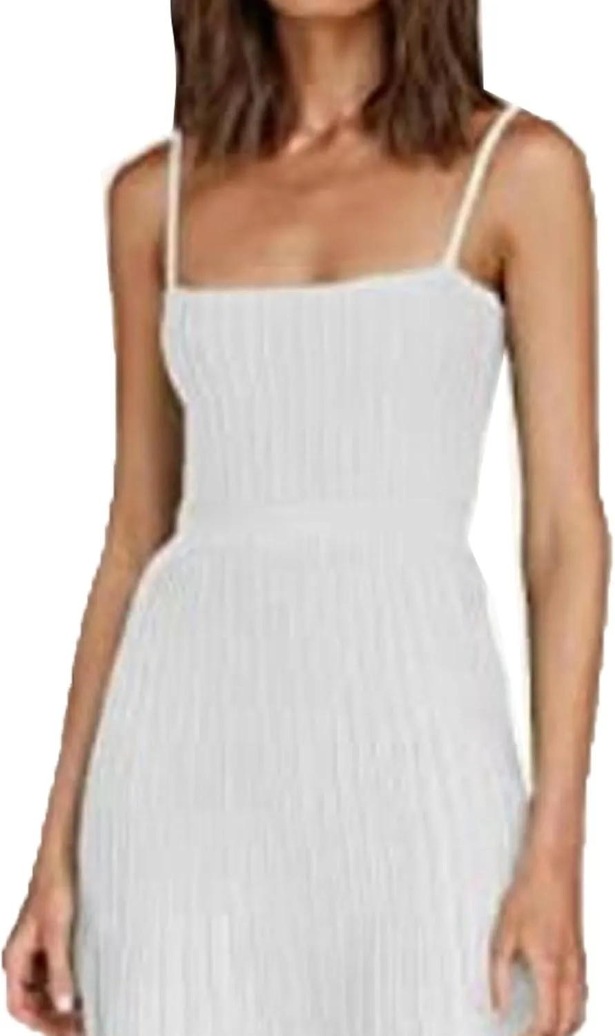 ECDAHICC Women's Ribbed Knit Maxi Dress Elegant Spaghetti Straps Square Neck Pleated A Line Party Long Sling Sundress