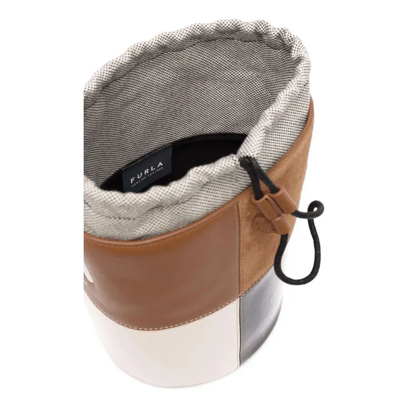 Furla Lipari Small Bucket Bag - Cognac, Black & Cream