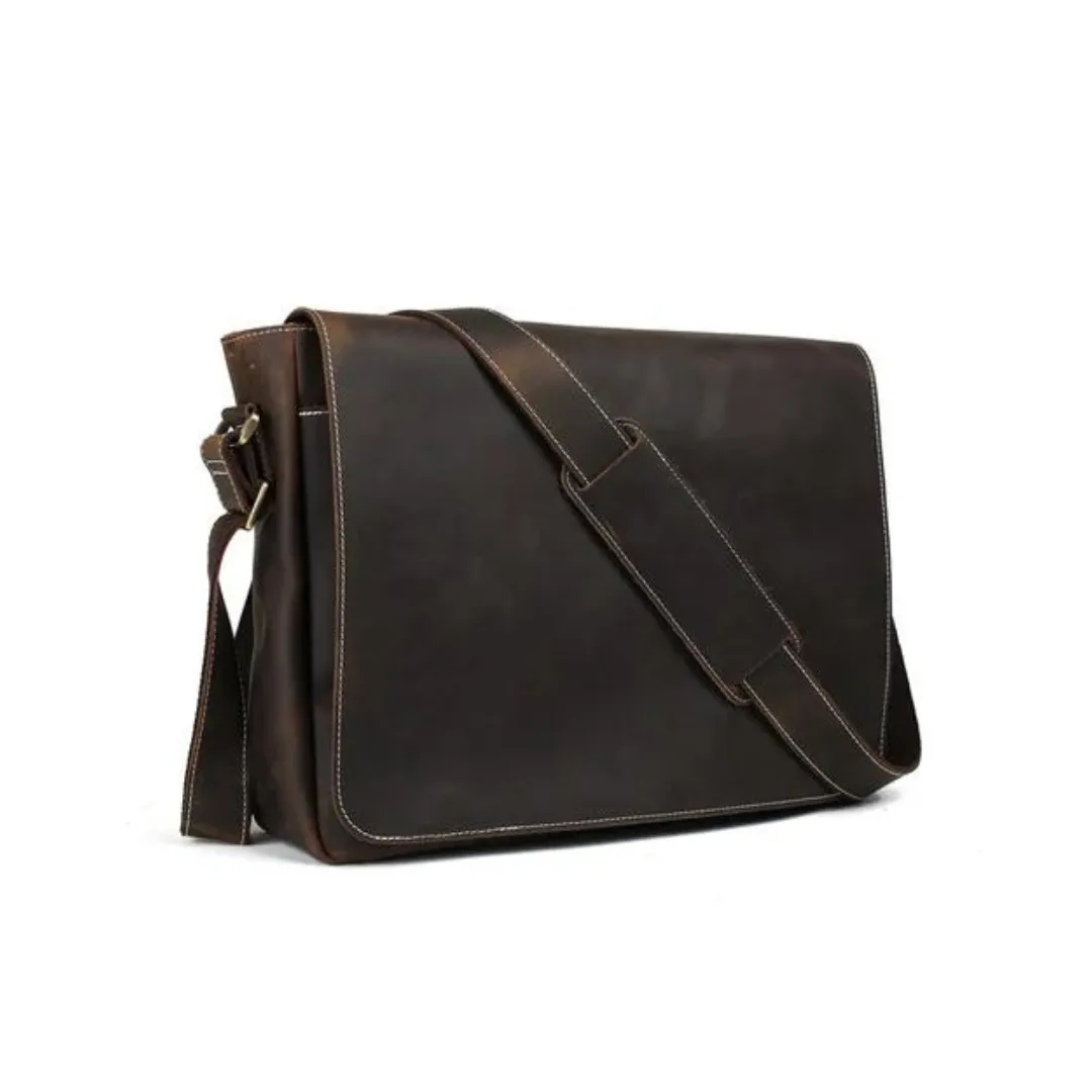 Genuine Leather Men Cross Body Messenger Bag | Dark Brown