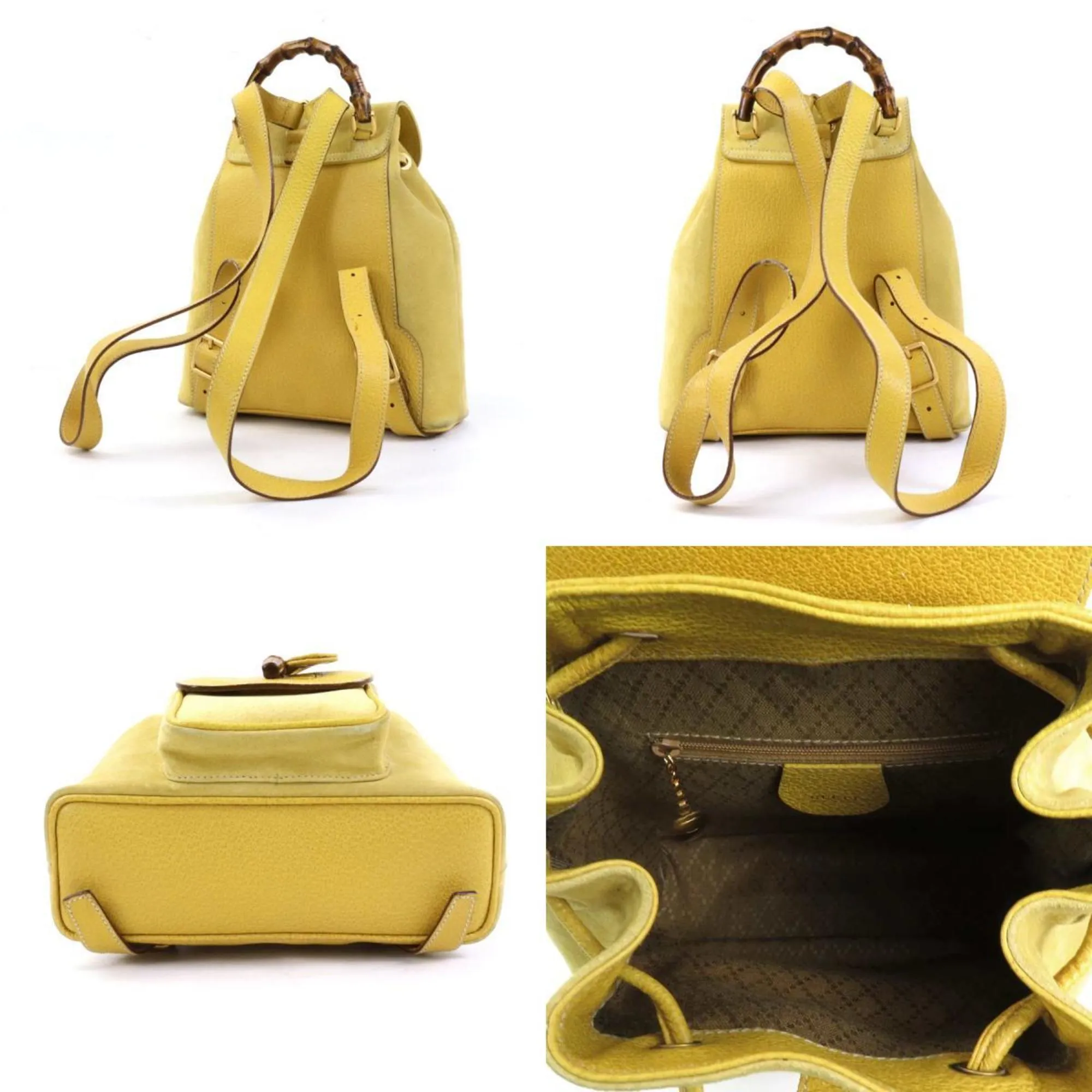 Gucci Backpack Bamboo Suede/Leather Yellow Gold Women's e56051f