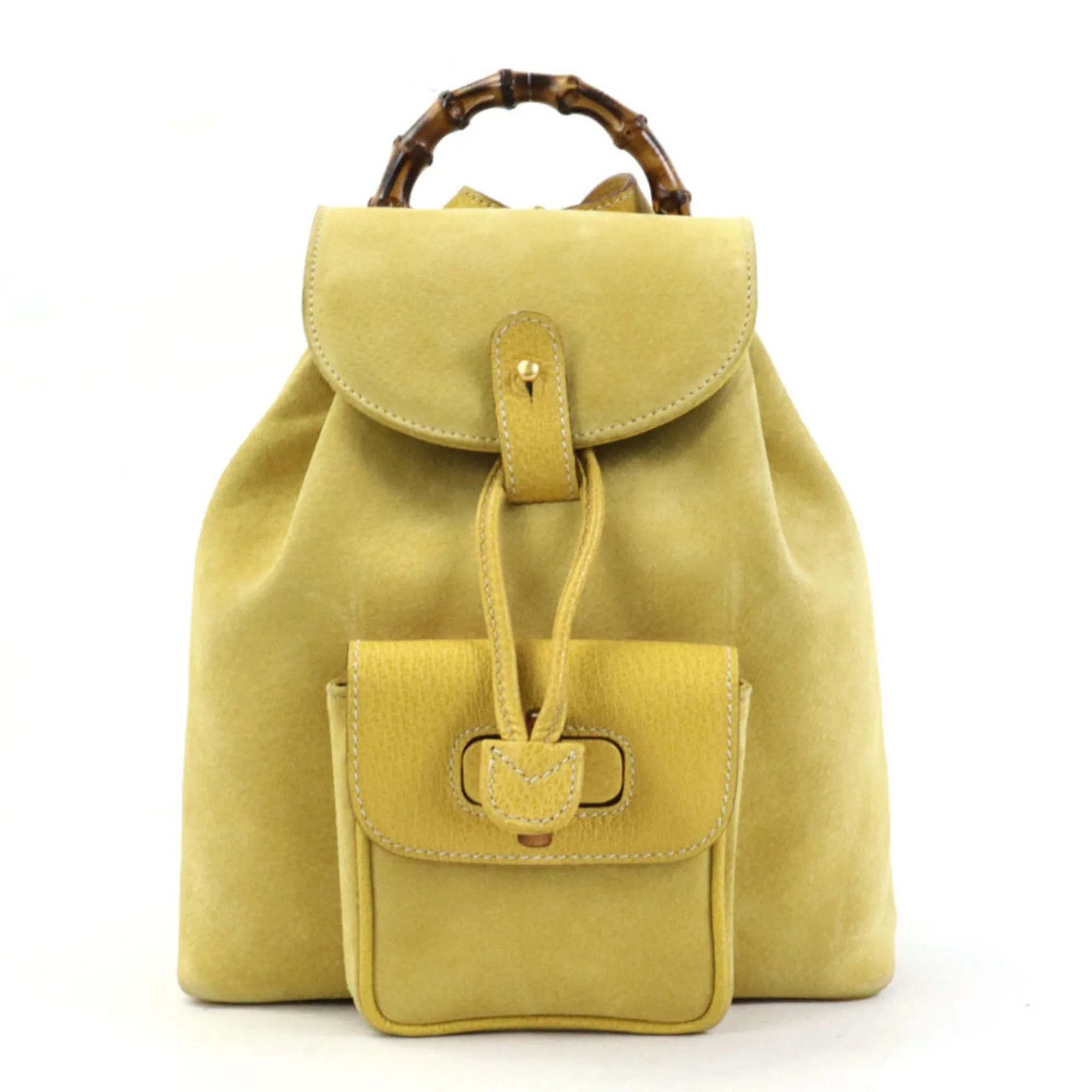 Gucci Backpack Bamboo Suede/Leather Yellow Gold Women's e56051f