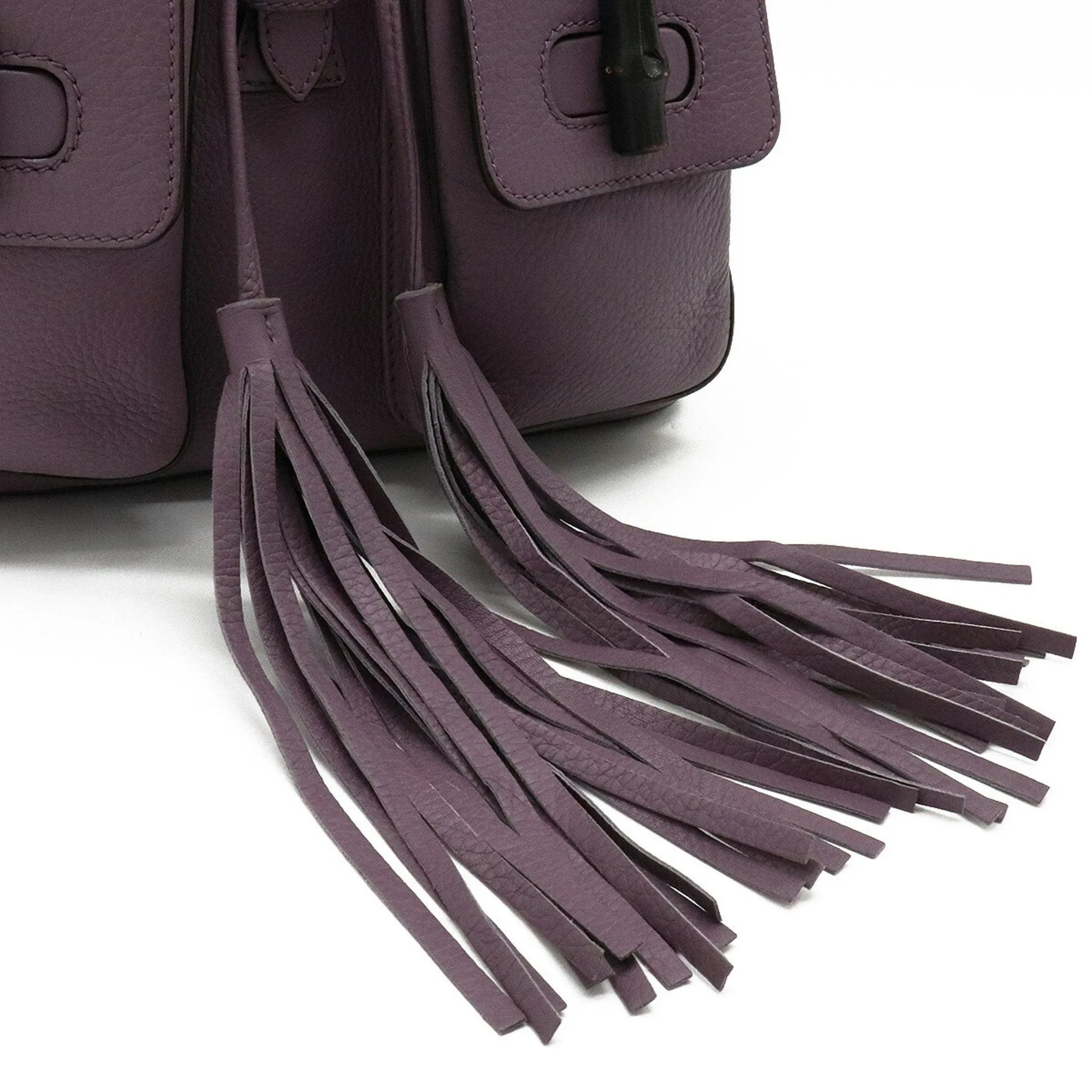 Gucci bamboo rucksack backpack shoulder bag tassel leather dusty purple 370833