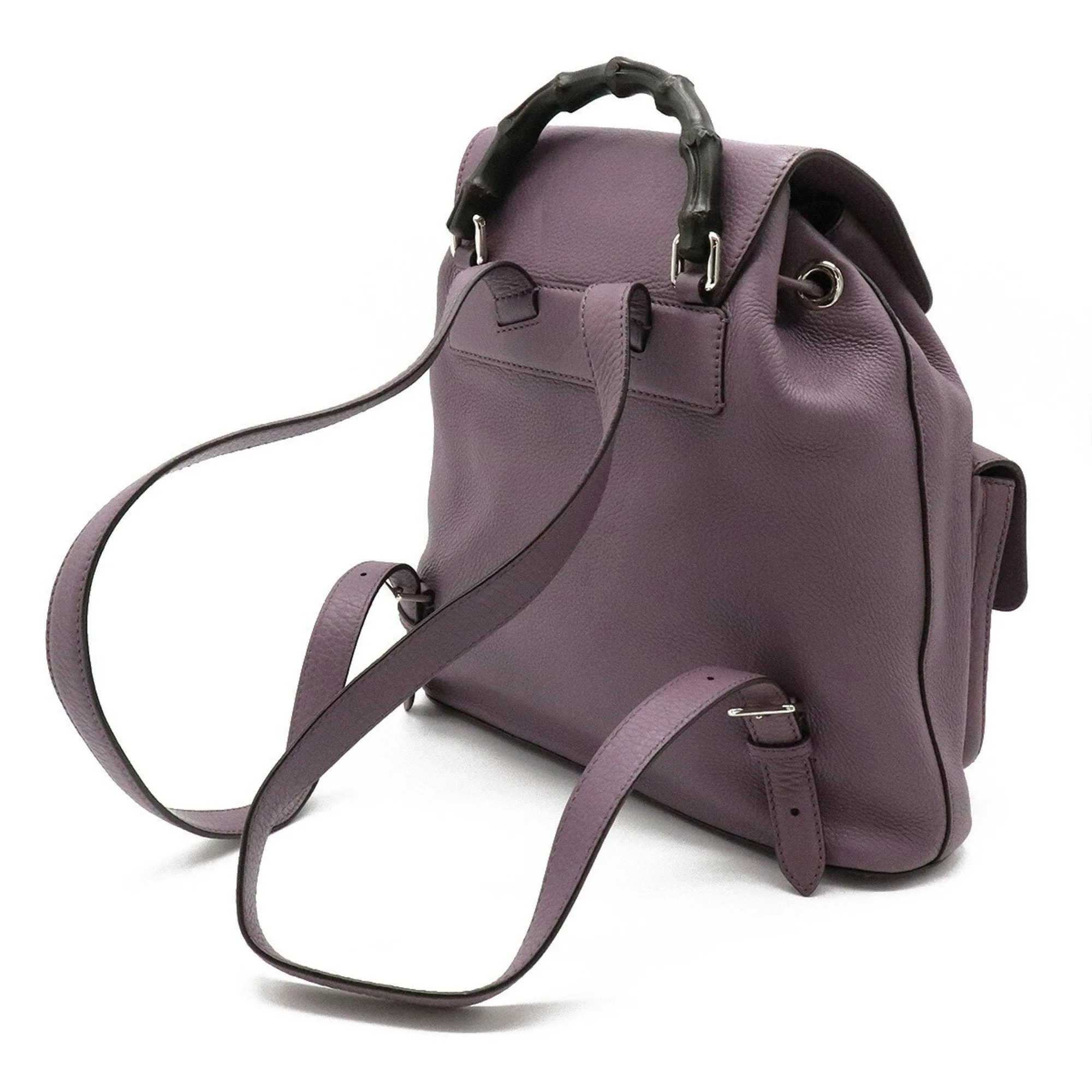 Gucci bamboo rucksack backpack shoulder bag tassel leather dusty purple 370833