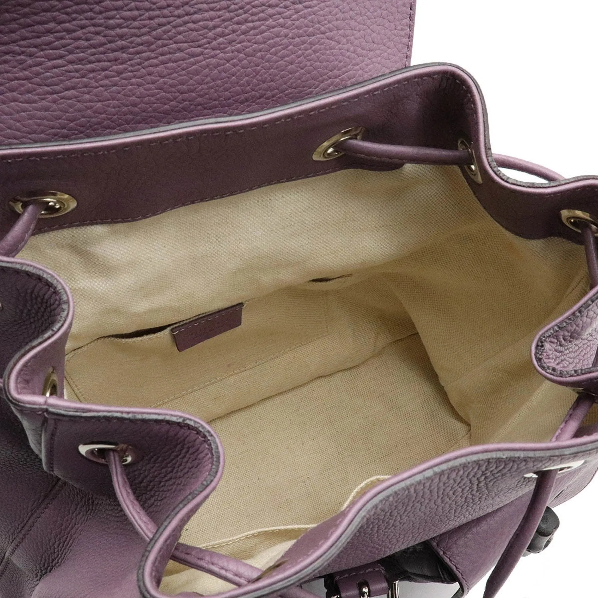 Gucci bamboo rucksack backpack shoulder bag tassel leather dusty purple 370833