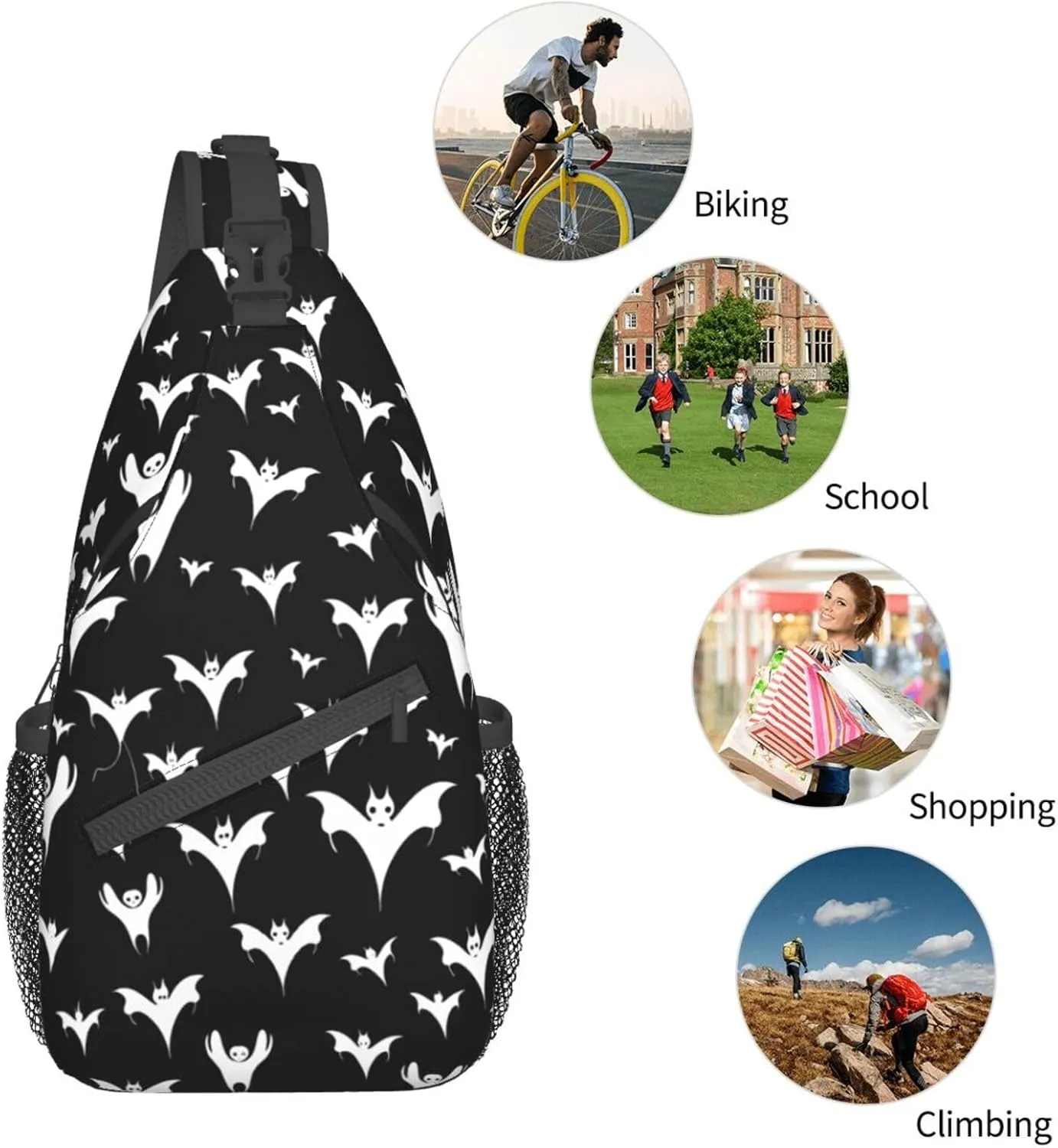 Halloween Goth Bats And Moon Sling Backpack Hiking Backpack Crossbody Bag Sports Lightweight And waterproof Chest Bag Shoulder Bag For Women Men
