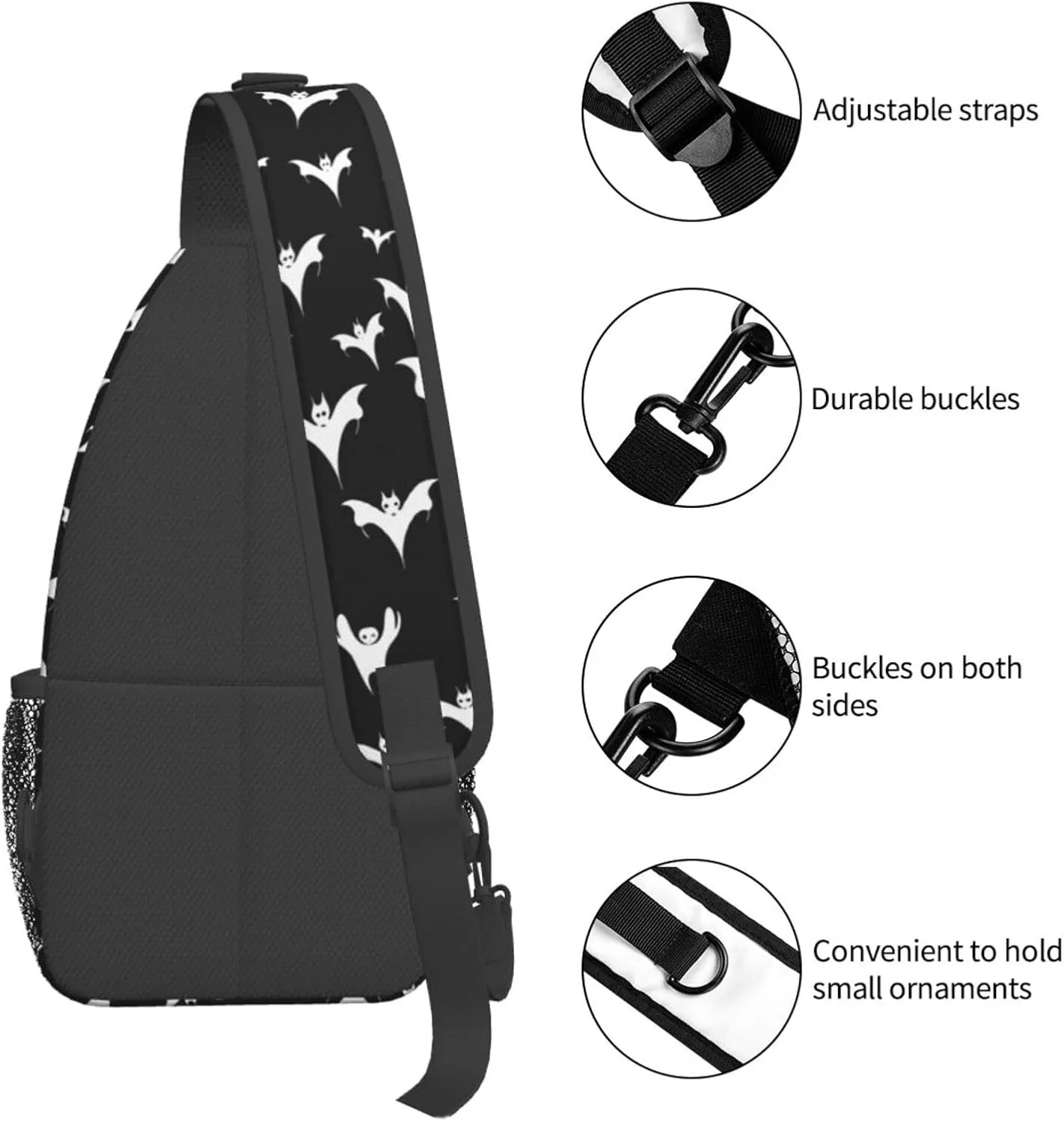 Halloween Goth Bats And Moon Sling Backpack Hiking Backpack Crossbody Bag Sports Lightweight And waterproof Chest Bag Shoulder Bag For Women Men