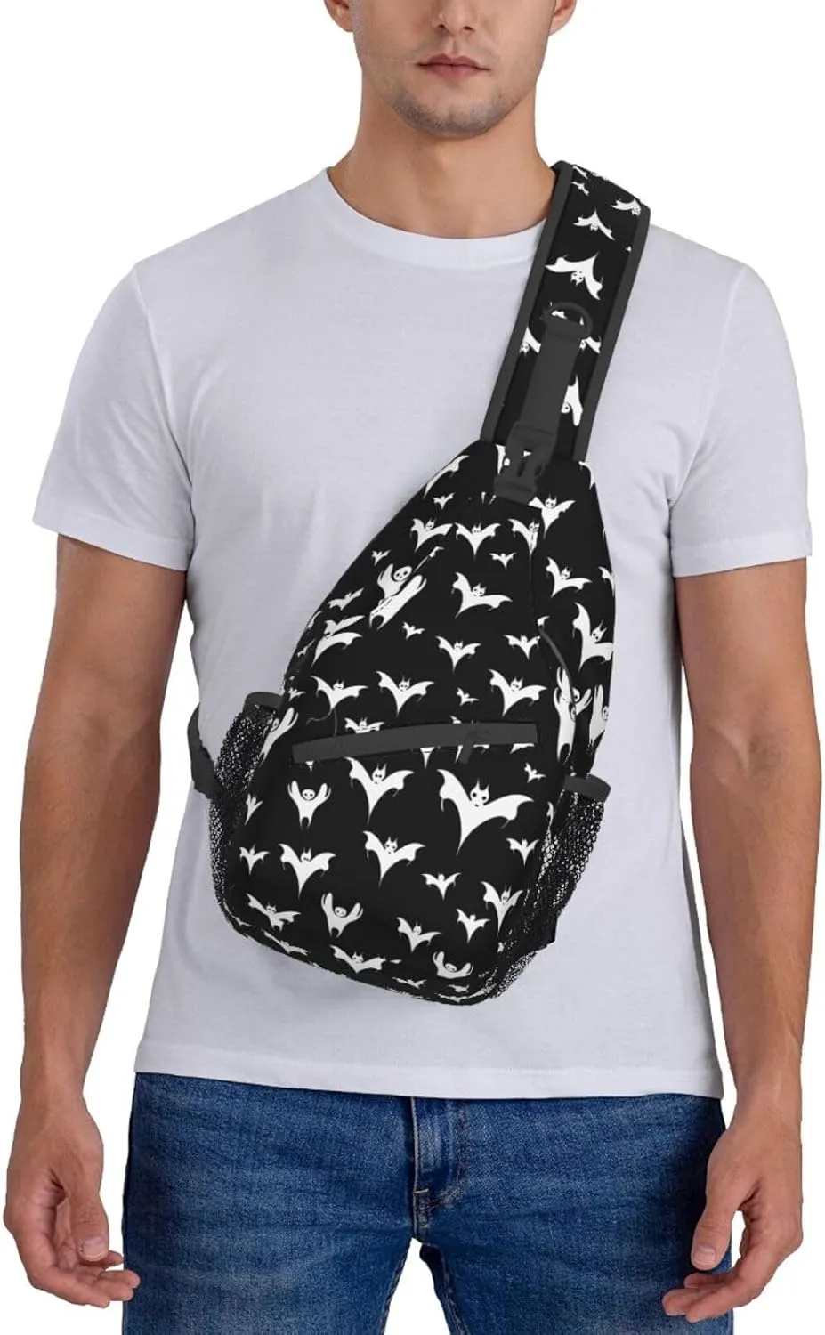 Halloween Goth Bats And Moon Sling Backpack Hiking Backpack Crossbody Bag Sports Lightweight And waterproof Chest Bag Shoulder Bag For Women Men