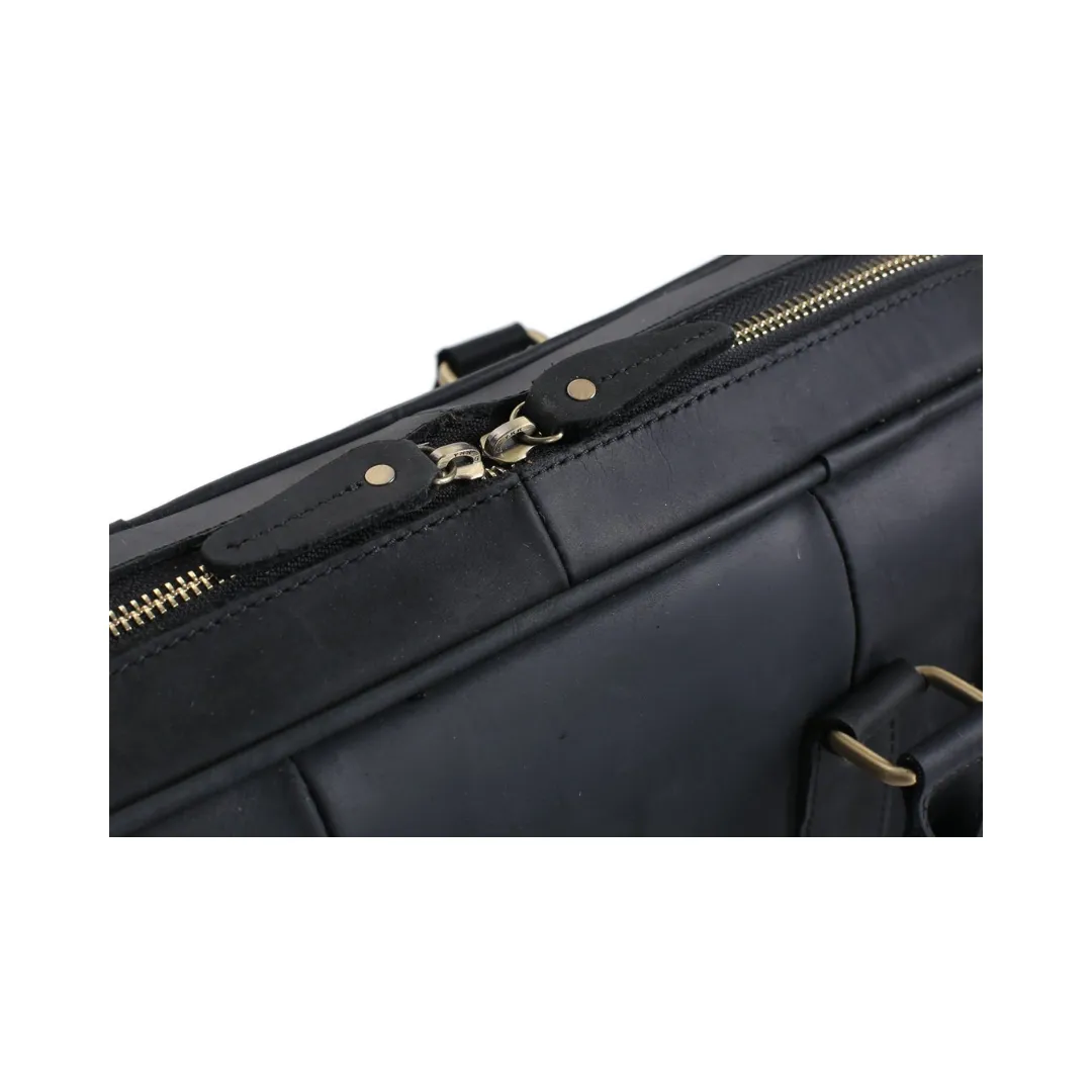Handmade Leather Business Satchel Briefcase - Black