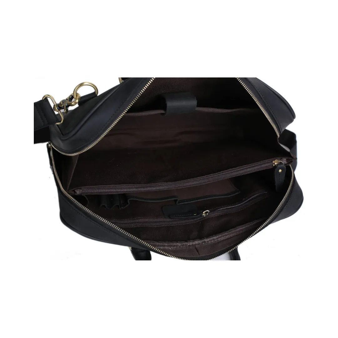 Handmade Leather Business Satchel Briefcase - Black