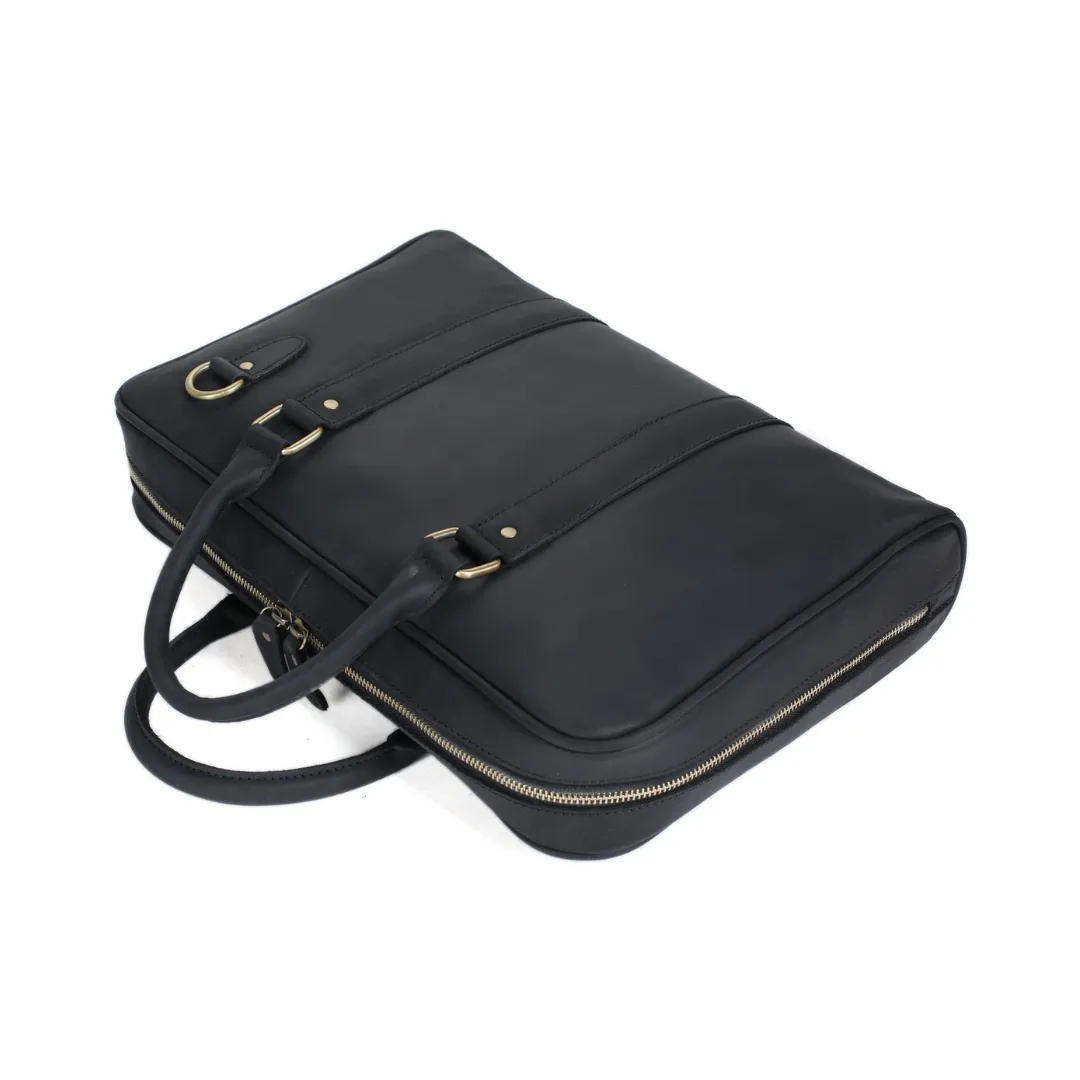 Handmade Leather Business Satchel Briefcase - Black