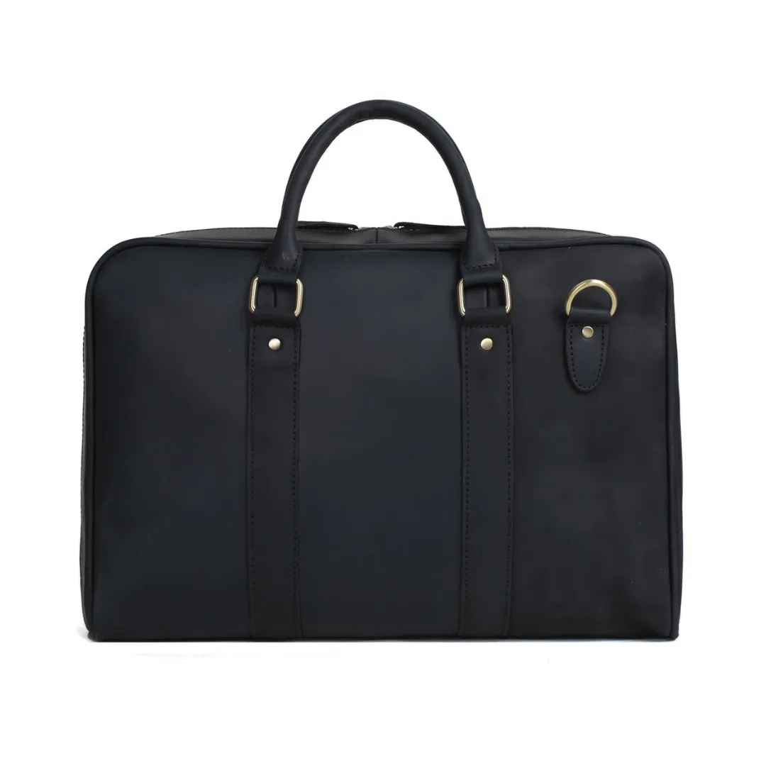 Handmade Leather Business Satchel Briefcase - Black