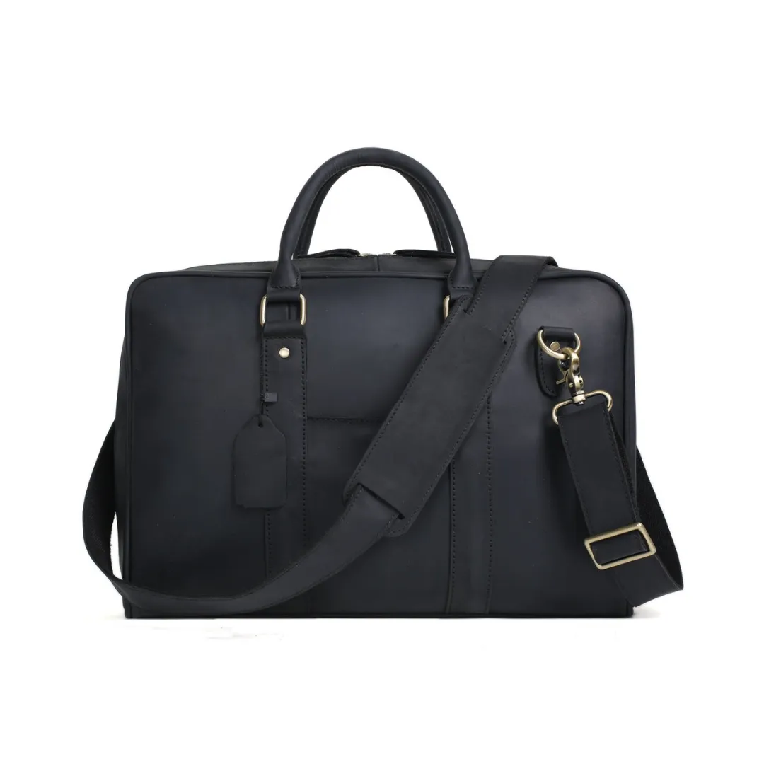 Handmade Leather Business Satchel Briefcase - Black