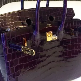 Hermès Birkin 25 Aubergine Crocodile Niloticus Lisse Gold Hardware GHW