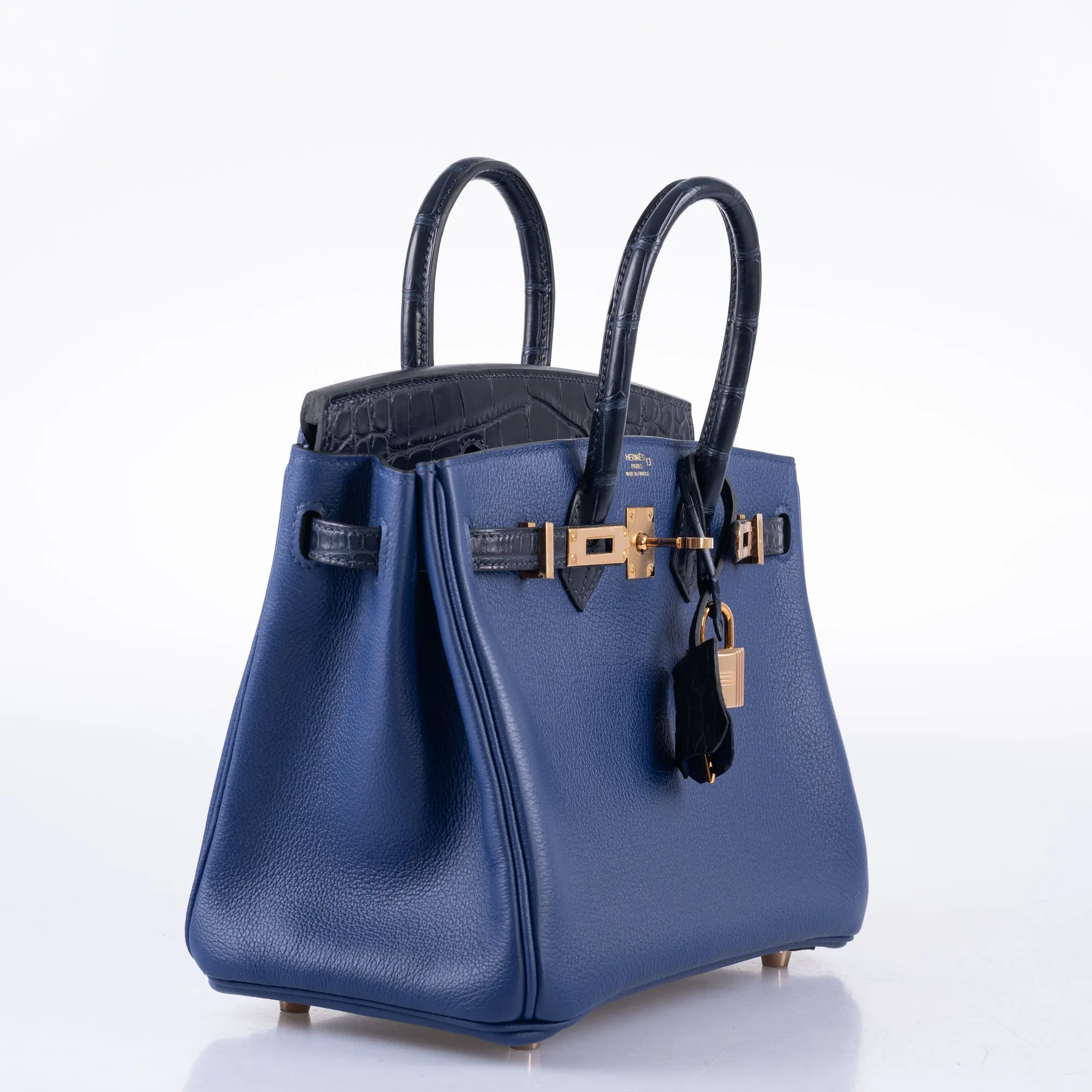 Hermès Birkin Touch 25 Bleu Saphir Togo, Bleu Marine Matte Alligator Rose Gold Hardware