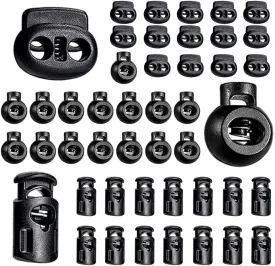Jneoace 45 Pcs Plastic Cord Locks End Spring Stopper, Spring Cord Toggle for Drawstrings, Bags, Mask Adjustment, Clothing, Black
