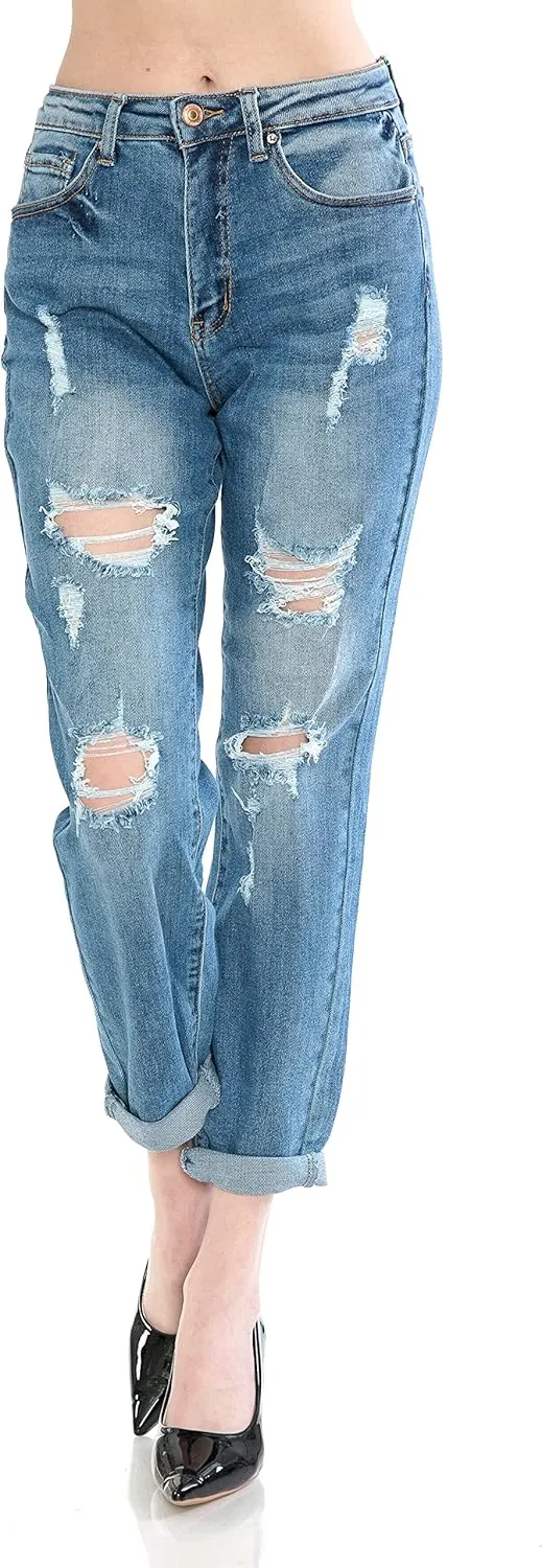 Little Vintage Girls Women's High Rise Oversized Mom Jeans High Waist Boyfriend Baggy Jean