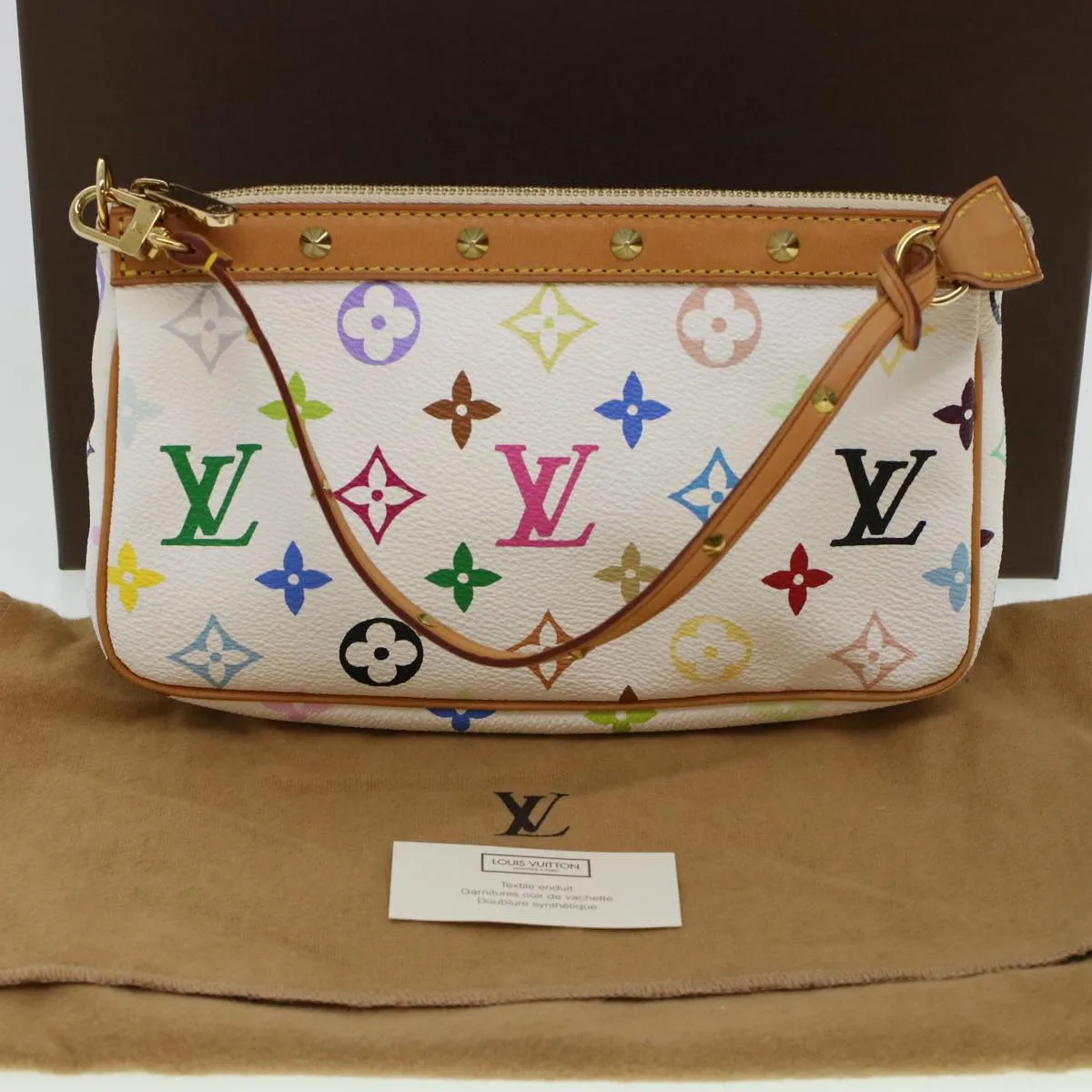 LOUIS VUITTON Monogram Multicolor Pochette Accessoires White M92649 Auth ar9466A