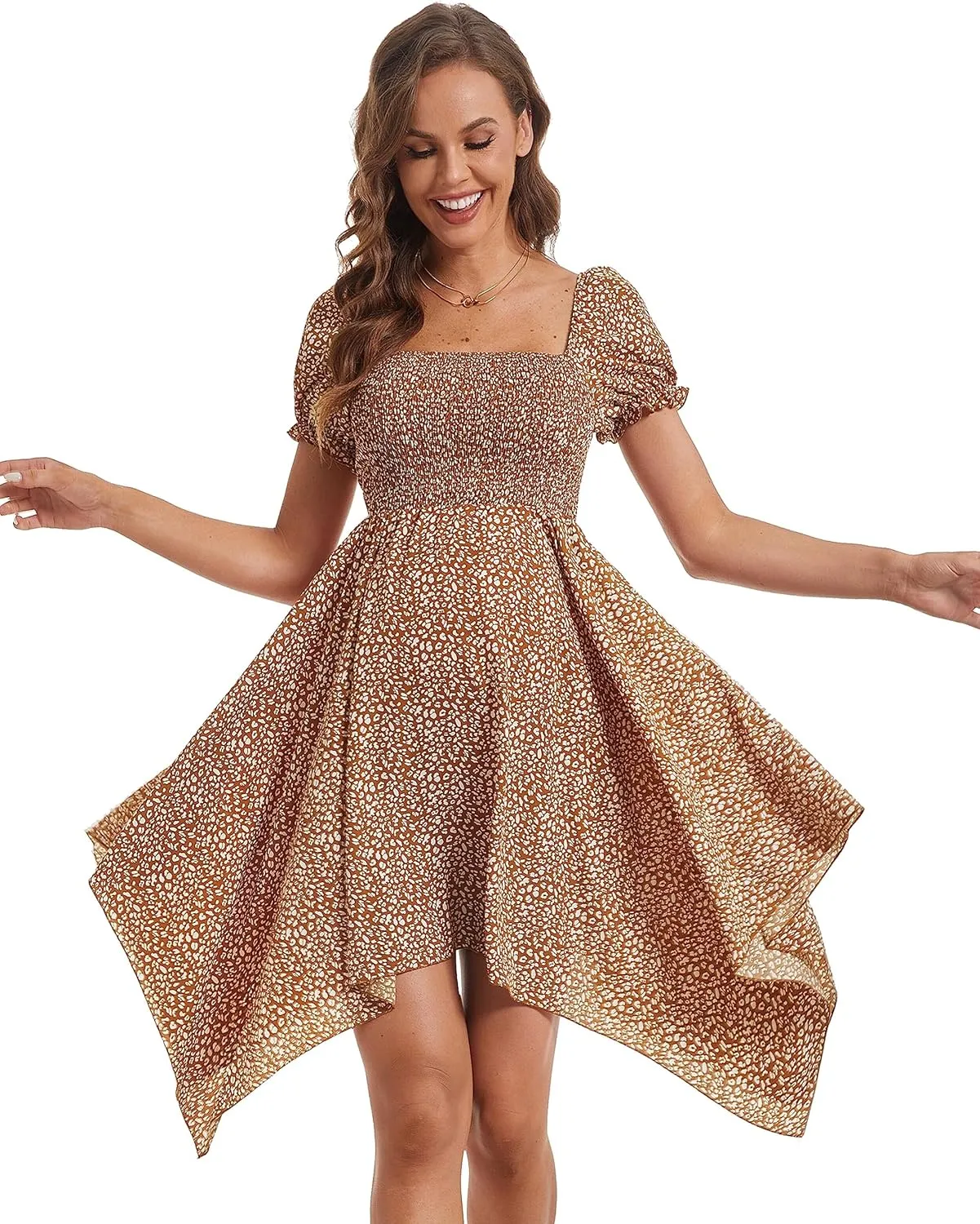 Maternity Summer Short Puff Sleeve Floral Maternity Dress, Square Neck Flowy Irregular Hem Baby Shower Dress