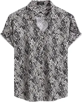 MCEDAR Mens Casual Short Sleeve Button Up Vintage Summer Hawaiian Beach Vacation Shirts (Size S-5XL Big and Tall)