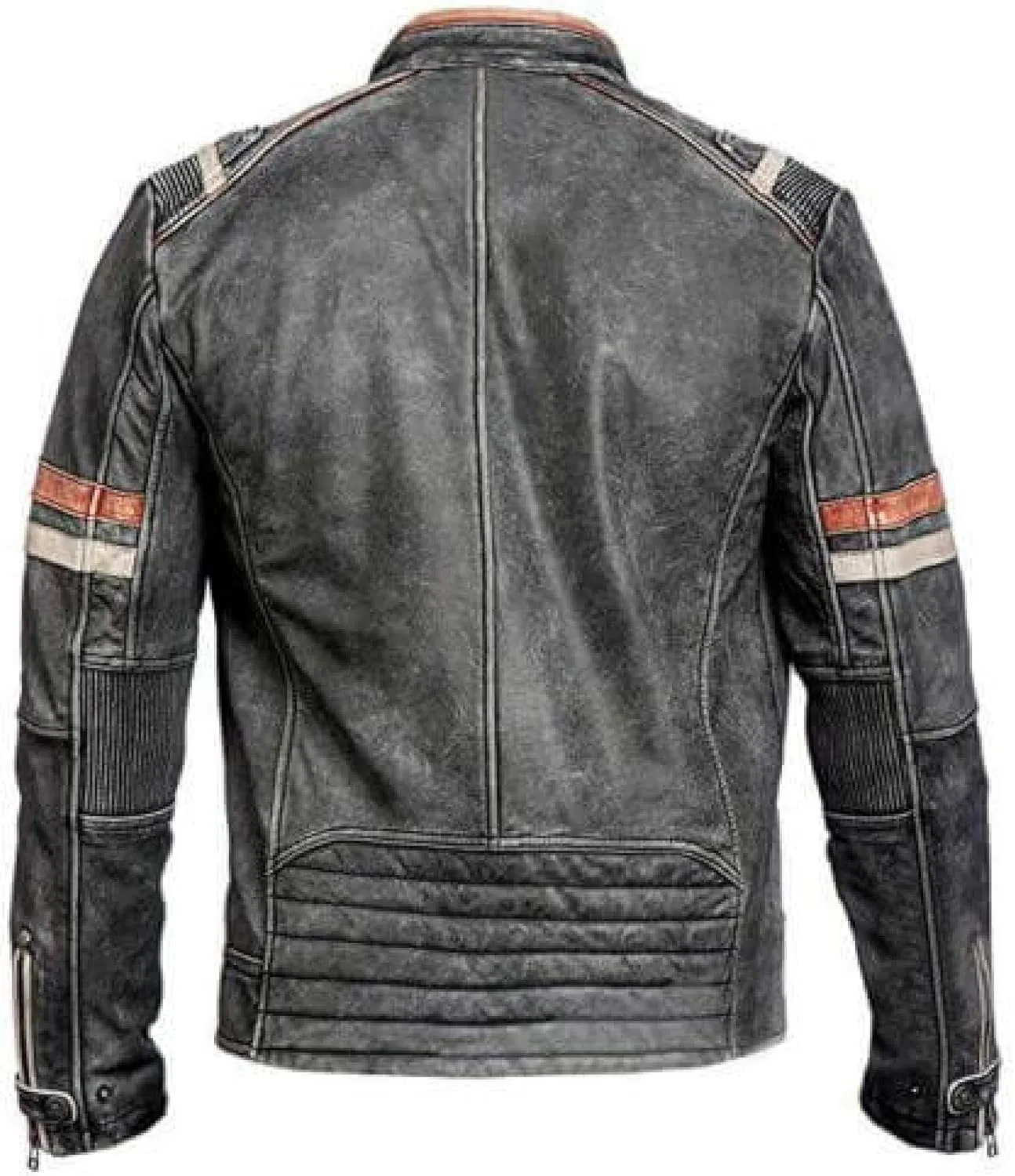 Mens Classic Vintage Elite Cafe Racer Retro Motorcycle Distressed Biker Moto Stripe Leather Jacket for men