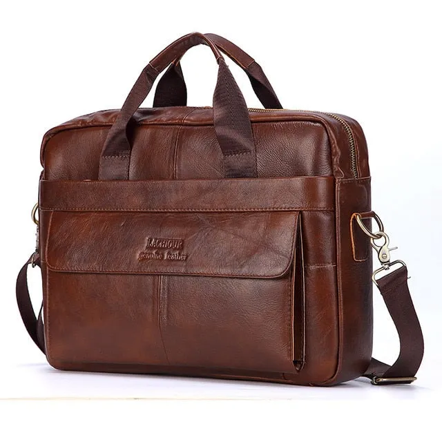 Men's Genuine Leather Briefcase – 14'' Laptop Messenger Bag, Business Portfolio for Documents & A4 Files