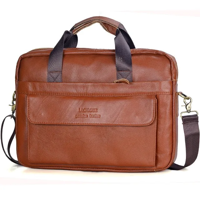 Men's Genuine Leather Briefcase – 14'' Laptop Messenger Bag, Business Portfolio for Documents & A4 Files