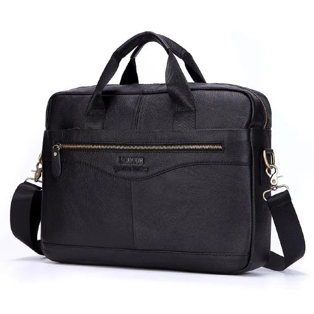 Men's Genuine Leather Briefcase – 14'' Laptop Messenger Bag, Business Portfolio for Documents & A4 Files